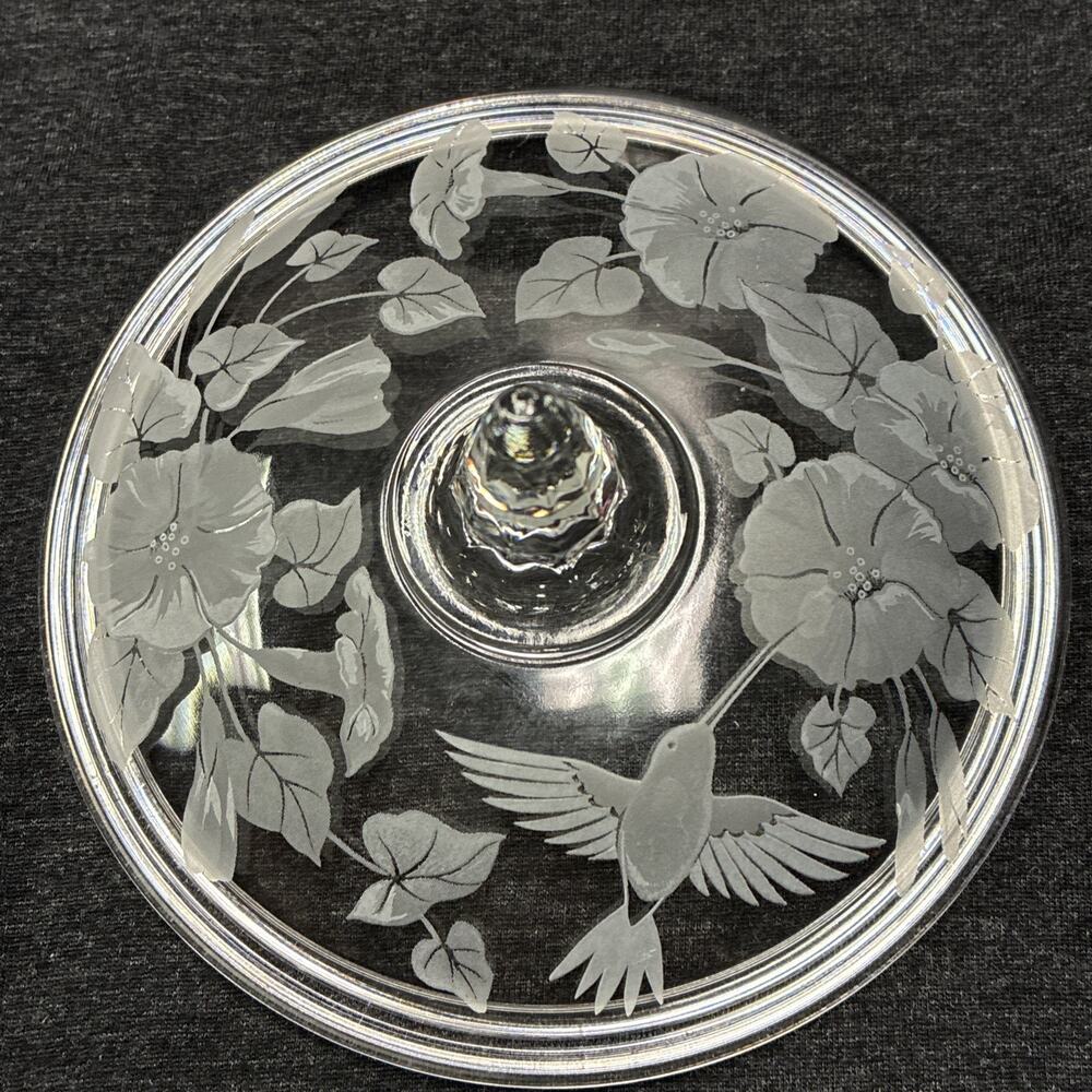 VTG AVON Etched Hummingbird Pedestal Candy Dish 24% Lead Crystal & Salt/Pepper